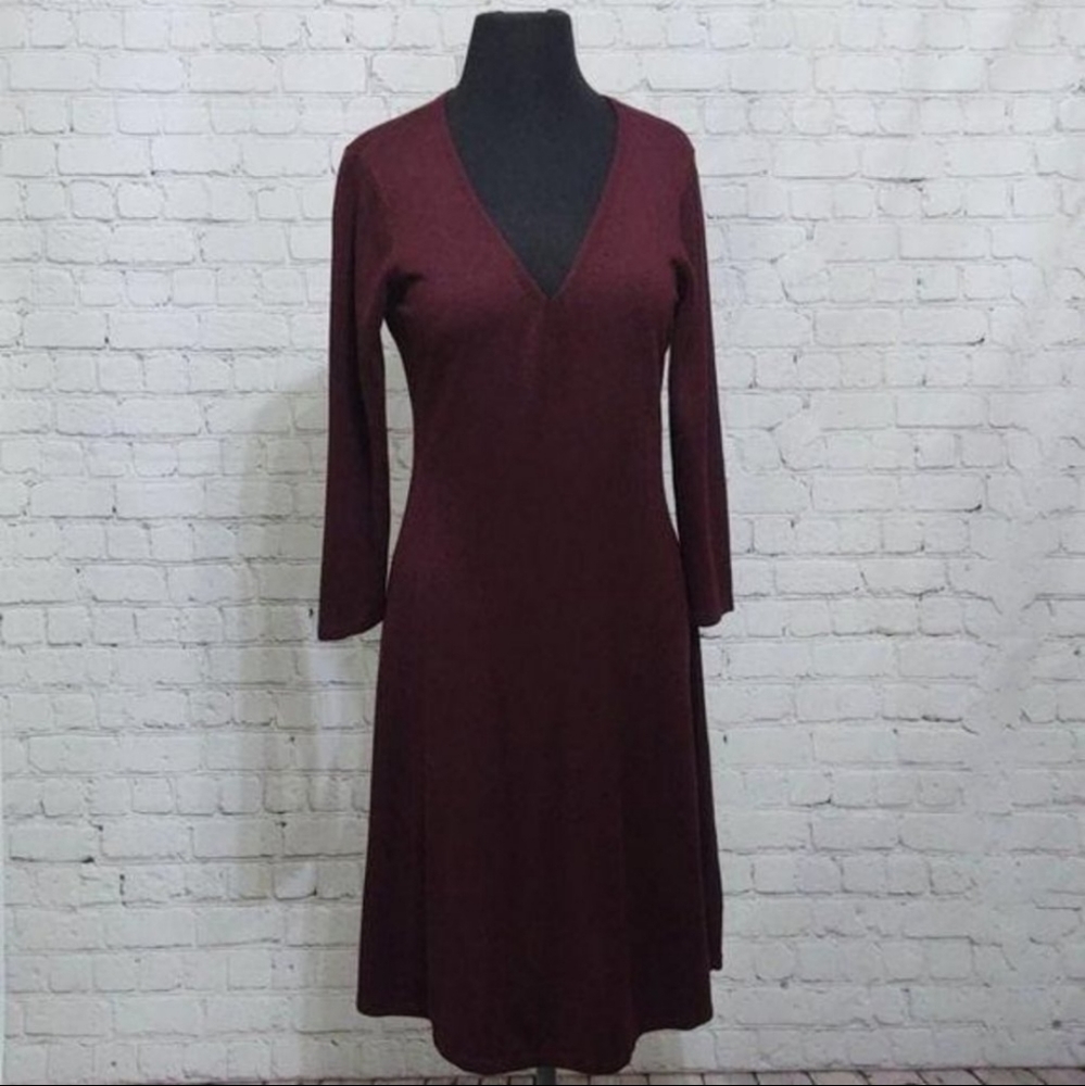 Worthington 3/4 Sleeve V-Neck Burgundy Dress
